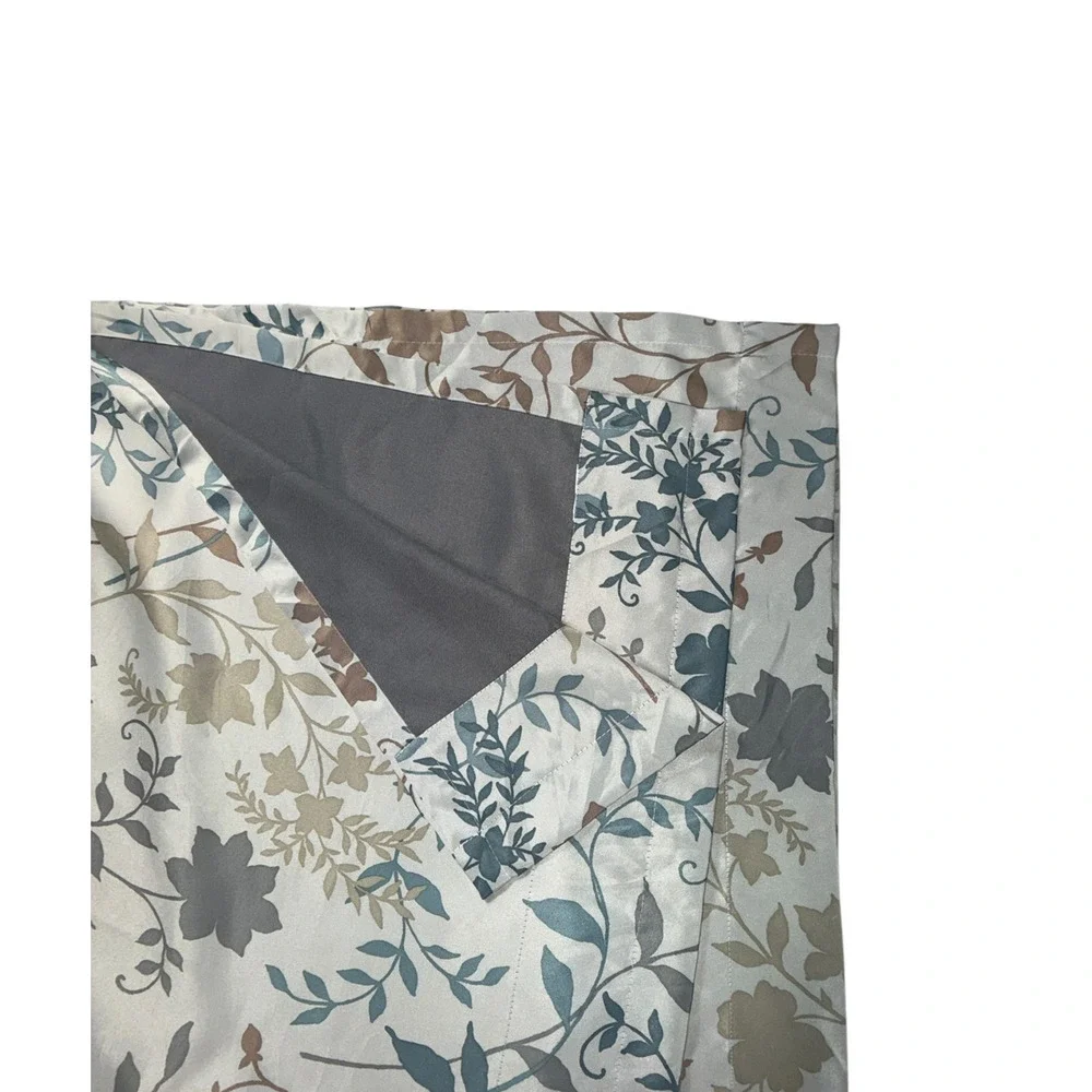 Pair of Floral Print Curtains Drapes Faux Silk Green Blue Brown 2 Panels Leaf